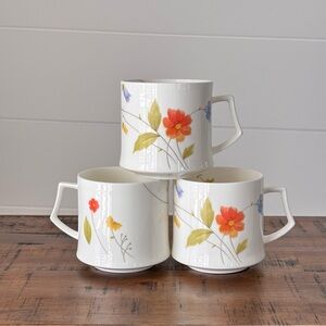 Vintage Mikasa "Just Flowers" Bone China Mugs Set of 3